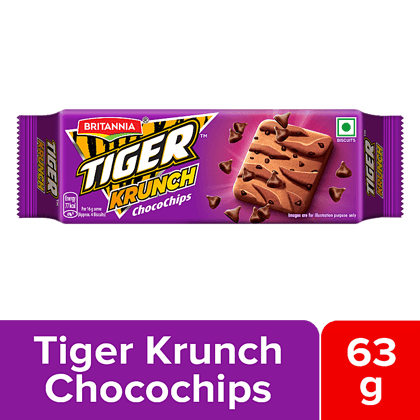 Britannia Tiger Krunch Chocochips Biscuit - Crunchy, Ready To Eat, 63 G(Savers Retail)