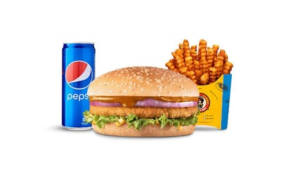 Jattputt Chicken Burger Combo __ Classic Salted Fries (Regular),Pepsi Can