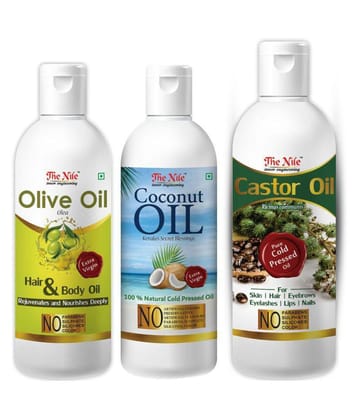 The Nile Castor Oil 150 ML +  Coconut Oil 100 ML + Olive Oil 100 ML 350 mL Pack of 3