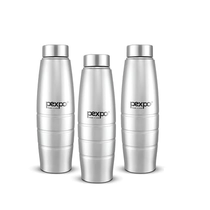 PEXPO Stainless Steel Fridge Water Bottle, 1L, Pack Of 3 Silver, Duro | Eco-Friendly Water Bottle With 3x Powder Coating