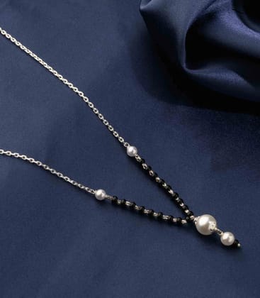 925 sterling silver pearl beaded chain necklace and vintage antique silver ball style pendant Mangalsutra ms126-16