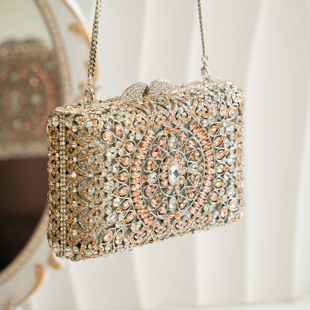 Peach Puff Crystal Clutch Bag