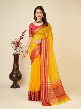 Checked Zari Detailed Chanderi Saree