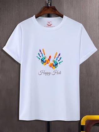 NITYANAND CREATIONS Round Neck White Holi T-Shirt for MEN-HOLI-T-SHIRT-11573-S