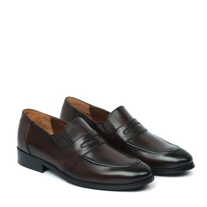 Burnished Dark Brown Penny Loafers in Genuine Leather-40/6