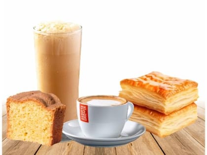 Pitch Perfect Combo __ Cappuccino - Regular,Cafe Latte - Regular,Vegetariano Puff,Three Pepper Cheese Toastie