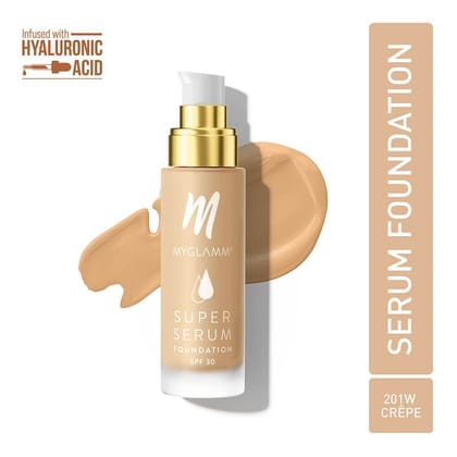 MyGlamm Super Serum Foundation - 201W Crêpe | Serum-Infused, Long Lasting, Water-Resistant Foundation With SPF 30 For Sun Protection (33g)201W Crêpe