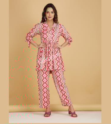 Coordinated set with contemporary print Red Girls Dress-38