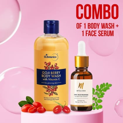 St.Botanica Goji Berry Body Wash with Vitamin C, For Glowing Skin + MyGlamm 10% Niacinamide Clarifying Serum