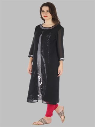 Women Black & Silver-Toned Quirky Embellished Kurta