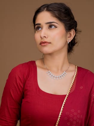 Serene Sparkle Necklace Set-Silver / Necklace & Earrings / Ethnic