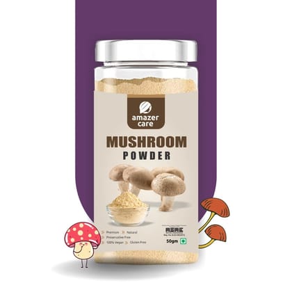 AmazerCare Mushroom Powder - Pure, Natural & Nourishing For Eating & Drink, Vegan Protein, Healthy Heart (50 gm, 1 Jar)-50gm