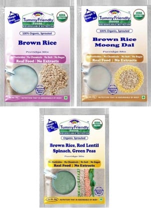 TummyFriendly Foods Certified Brown Rice Porridge Mixes - Stage1, Stage2, Stage3, Rich in Gamma-Aminobutyric Acid (GABA), Protein, 50 gm Each Cereal (Pack of 3)