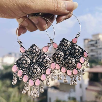 Pastel Pink Silver Oxidised Earrings