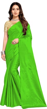 ANSH Womens Satin Solid Saree length (5.5m) & Blouse Piece Size (0.8m) (Green)
