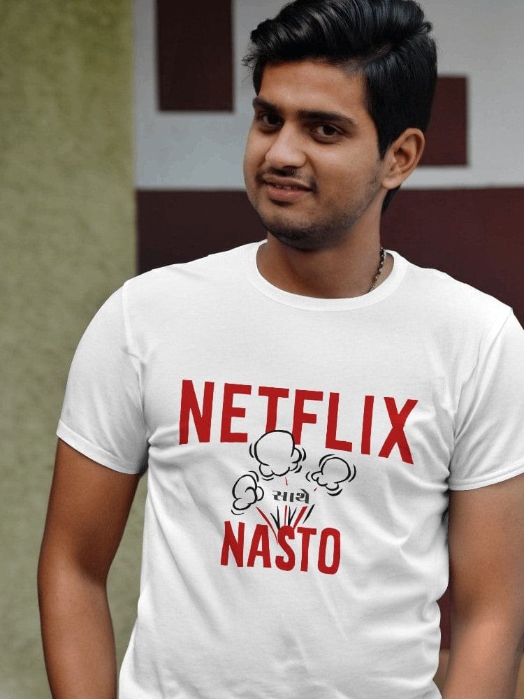 Netflix Sathe Nasto - Gujarati Funky T-Shirts-S / White