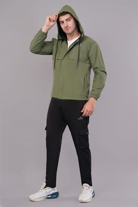 MEN'S RUNNING RAIN JACKET WATERPROOF WITH SUPPORTING 0/MESH & HOODIES WITH FULL ZIP COVER-Olive / XL