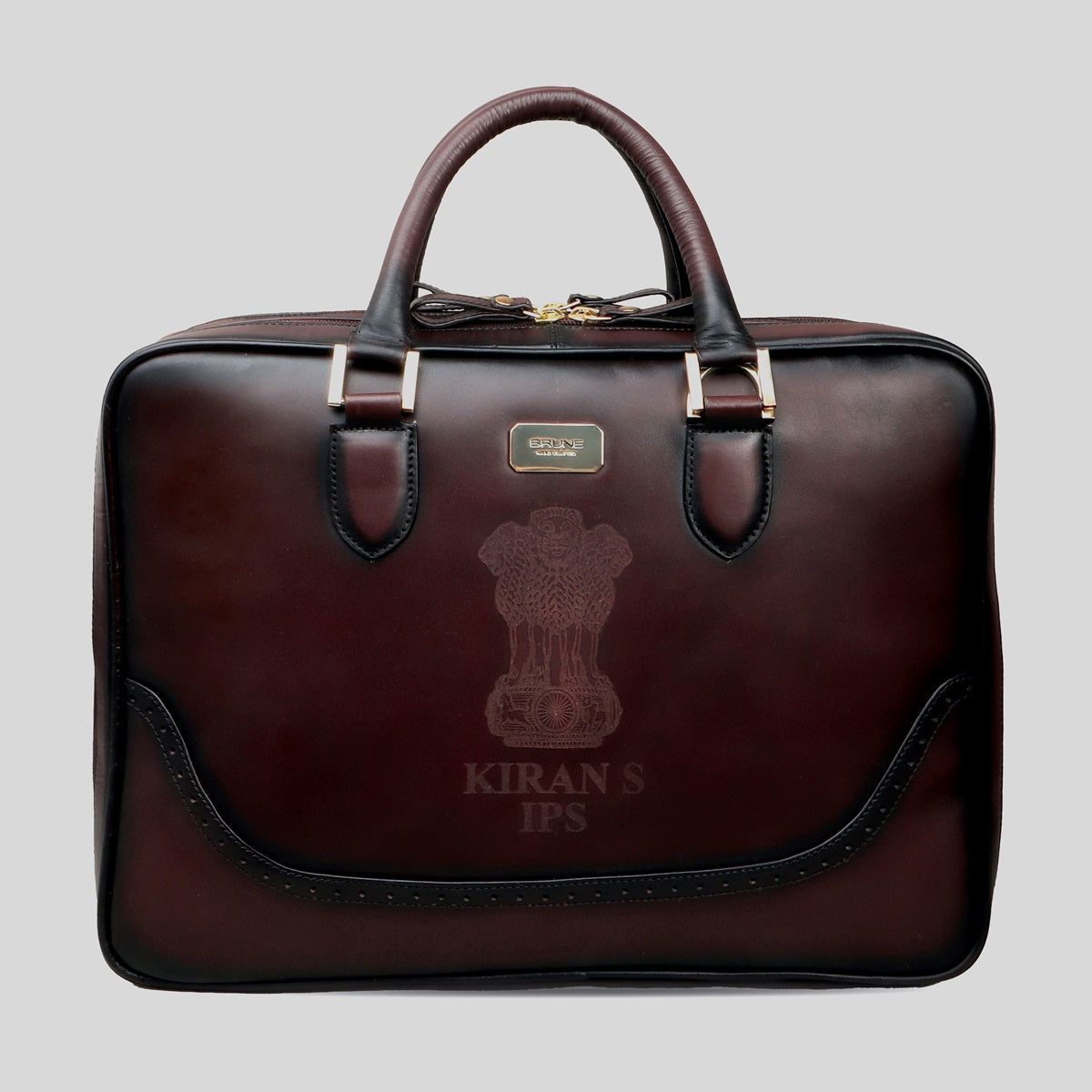 Bespoke Dark Brown Laser Brogue Detailing Leather Laptop Office Briefcase With Extra Compartment By Brune & Bareskin-FS