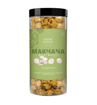 Vishnu Delight Organic Roasted Makhana, Magic Masala Flavor, 90g Jar - Crunchy, Deliciously, and  Full of Flavorful Indian Spices Snacks