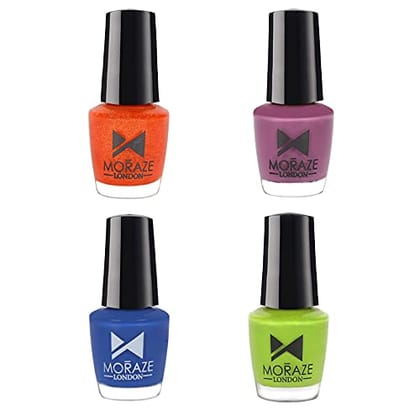 Vegan Non Toxic Moraze Nail Polish Combo Pack of 4 - Magic Moment Ibiza Sunset Hydrogen Forest-Forest - 20 ML (5 ML Each)