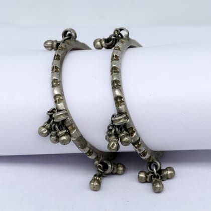 Solid silver handmade vintage antique traditional banjara bangle bracelet with jingling bells, indian ethnic tribal bangles for girl's sba23