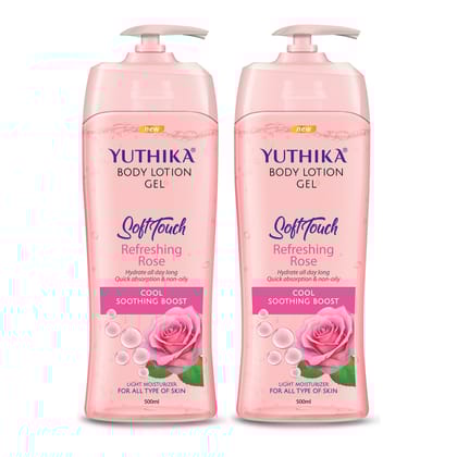 Yuthika Body Lotion Gel Refreshing Rose 500ml Pack of 2, Gel Body Lotion for Summer, Winter Rose Body Lotion Moisturizer