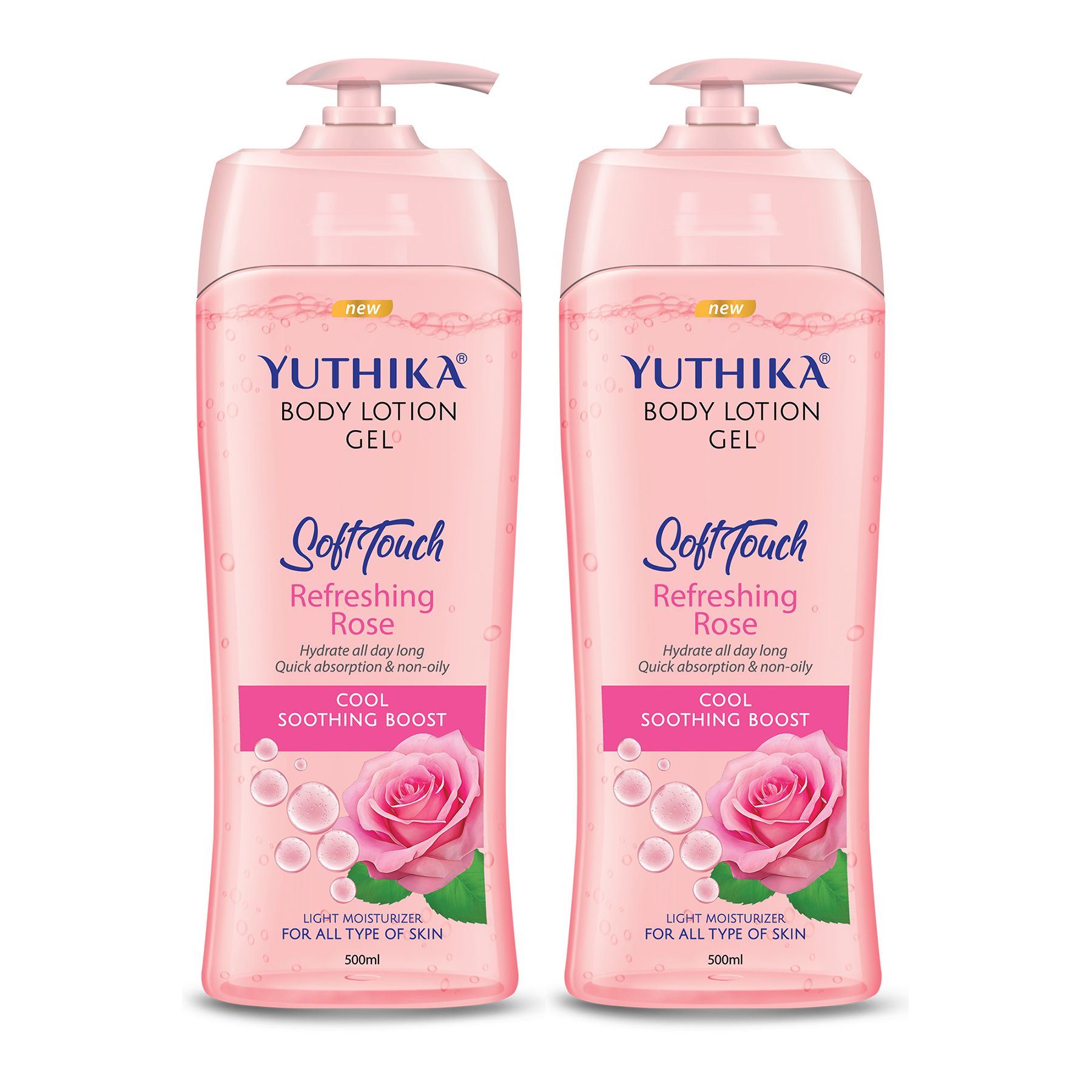 Yuthika Body Lotion Gel Refreshing Rose 500ml Pack of 2, Gel Body Lotion for Summer, Winter Rose Body Lotion Moisturizer