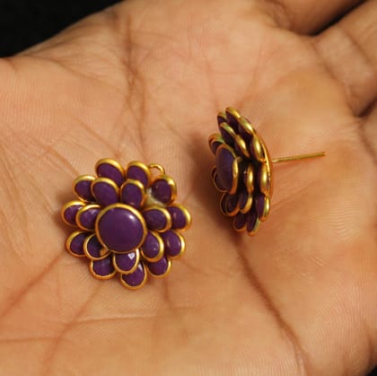 2 Pairs Double Layer PACCHI EARRING PURPLE 20X20 mm-Purple / Acrylic
