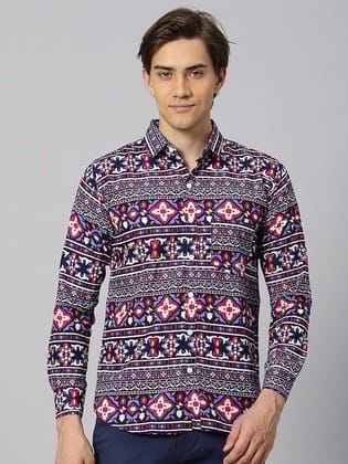 Abstract Printed Spread Collar Casual Shirt