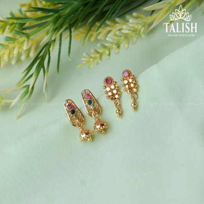 Elegant Gold-Plated Traditional Earrings with Multicolor Stones - Talish Jewellery
