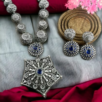 Long Oxidized Necklace Set | Sarichka-Blue