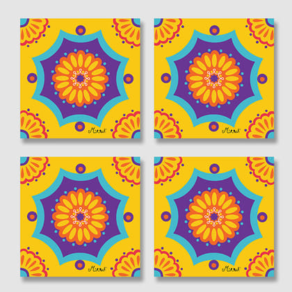 Yellow Athangudi Square Acrylic Coasters - Set of 4