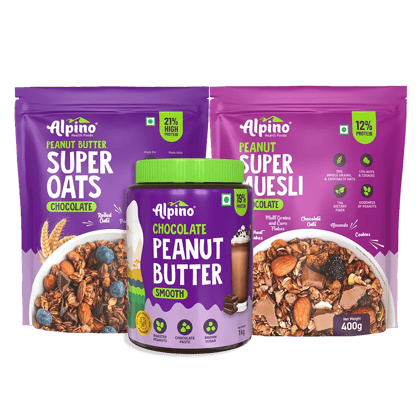 CHOCOLATEY BREAKFAST COMBO - High Protein Rolled Oats 1kg + Chocolate Super Muesli 400g & Chocolate Peanut Butter Smooth 1kg - Mega Saver Pack