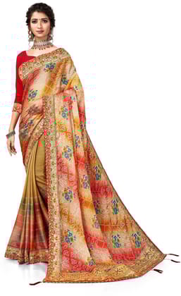 ANSH Womens Chiffon Bandhani Saree length (5.5m) & Blouse Piece Size (0.8m) (Multicolor)