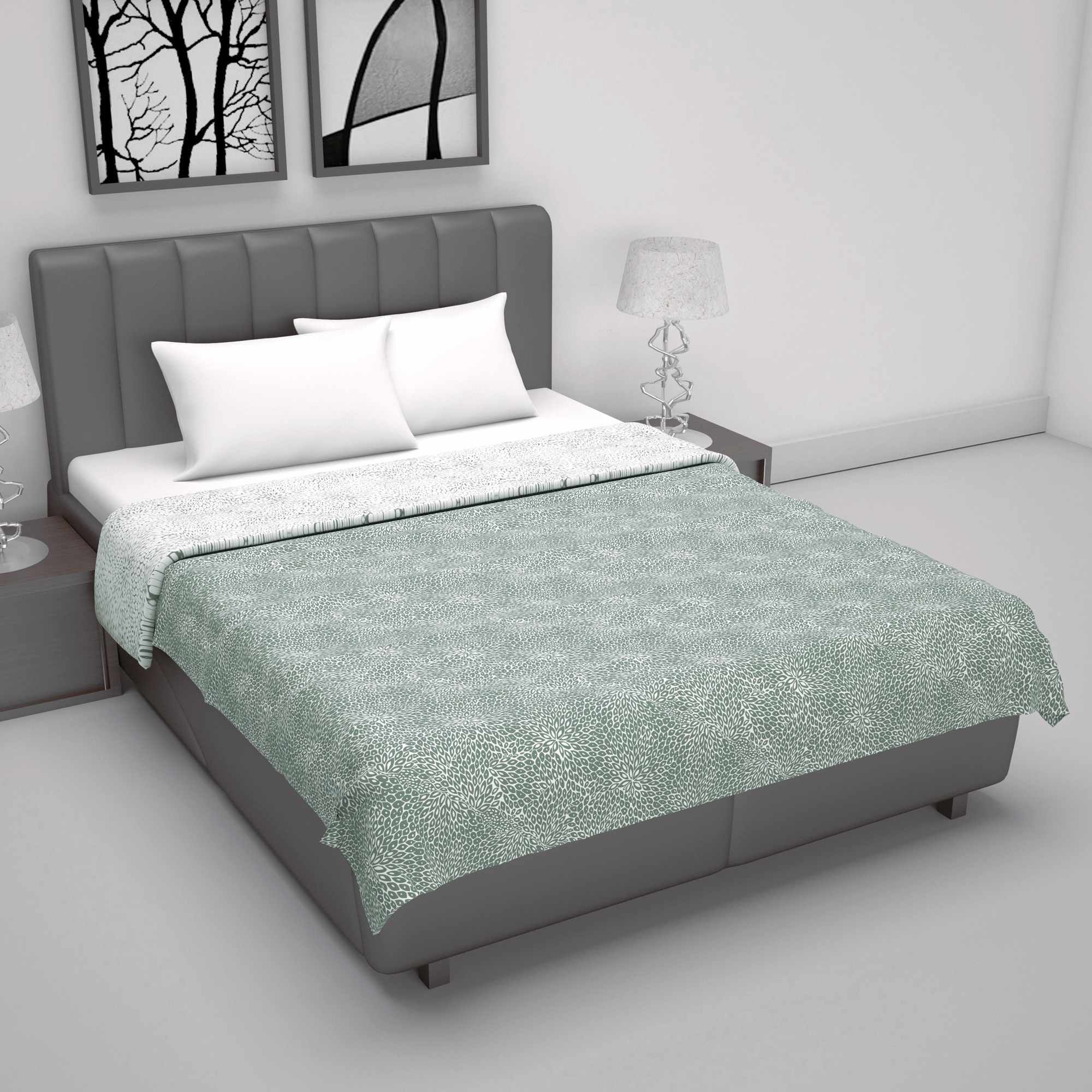 Green Floral Fantasy All Season Microfiber Double Bed Dohar-Double / Cement / HRTL3007