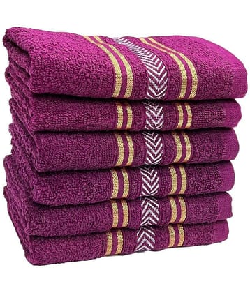 STAMIO Cotton Hand Towels 390 GSM, 33x51 cm (Set of 6, Sangria) Santino Gold Border - Purple