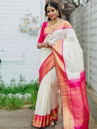 Ethnic Motifs Woven Design Zari Banarasi Saree