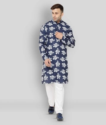 Hangup - Blue Cotton Blend Regular Fit Mens Kurta Pyjama Set ( Pack of 1 ) - None