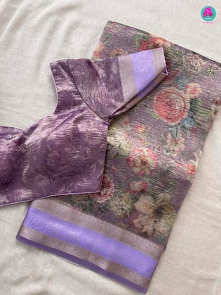 Lavender Floral Crushed Tissue Silk Saree with blouse-S