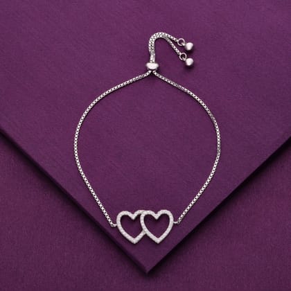 Twinning Hearts Silver Link Bracelet-White Stone / Silver