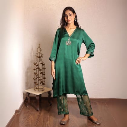 Dark Green Sheer buta modal co-ord set-XS