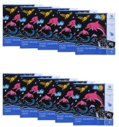         PepPlay Mini Velvet Coloring Card Kit, Activity Colouring Set, 5 Ocean Creature Art Drawing Poster Sheet for Kids, Use Any Marker and All Pencil Color, for 3+ Years Age Groups (Pack of 10)       