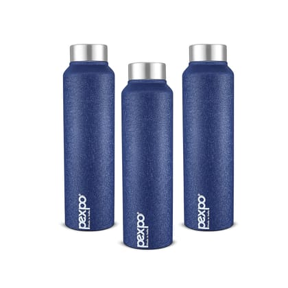 Pexpo Stainless Steel Fridge Water Bottle, 1000 ml, Pack of 3 Blue, Chromo | Fast Cooling & Eco-Friendly Water Bottle