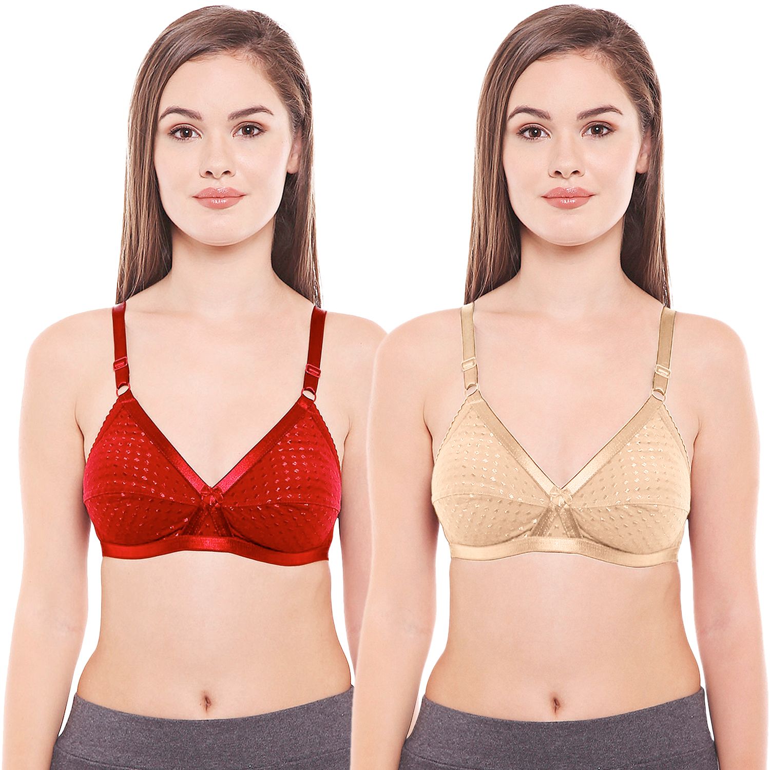 Bodycare Women Cotton Spandex Full Coverage Non Padded Regular Bra Pack - 2 E1528REDS