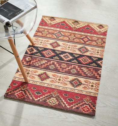 Mona B Printed Vintage Dhurrie Carpet Rug Runner Floor Mat for Living Room Bedroom: 2 X 3 Feet Multi Color - PR-113 (2436)