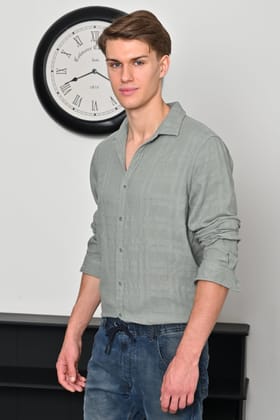 Skylar - Textured Solid Shirt - Pista-S-38 / PISTA