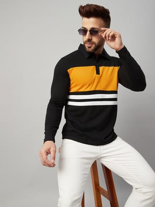 Gritstones Men Black Full Sleeve Cotton Color Block T-Shirt