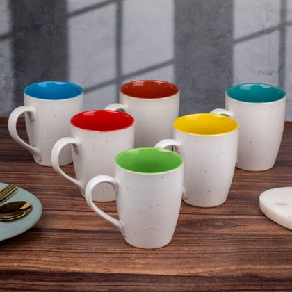 Ceramic Tea Coffee Mugs with Handles Colorful Set of 6| Microwave Safe | Dishwash resistant | Scratch Resistant | In-Multicolour | H-4.5" D-3"