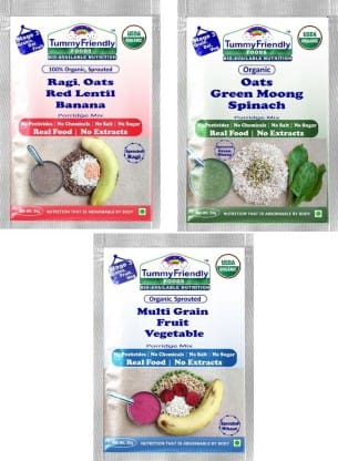 TummyFriendly Foods Certified Stage3 Porridge Mixes Trial Packs - Ragi, Oats, MultiGrain, Organic Baby Food for 8 Months Old Baby, 50 gm Each Cereal (Pack of 3)