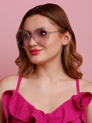 SUNNIES Large Full Frame Metal Round Solid UV Protected Women Sunglasses-SNS-11704-C109